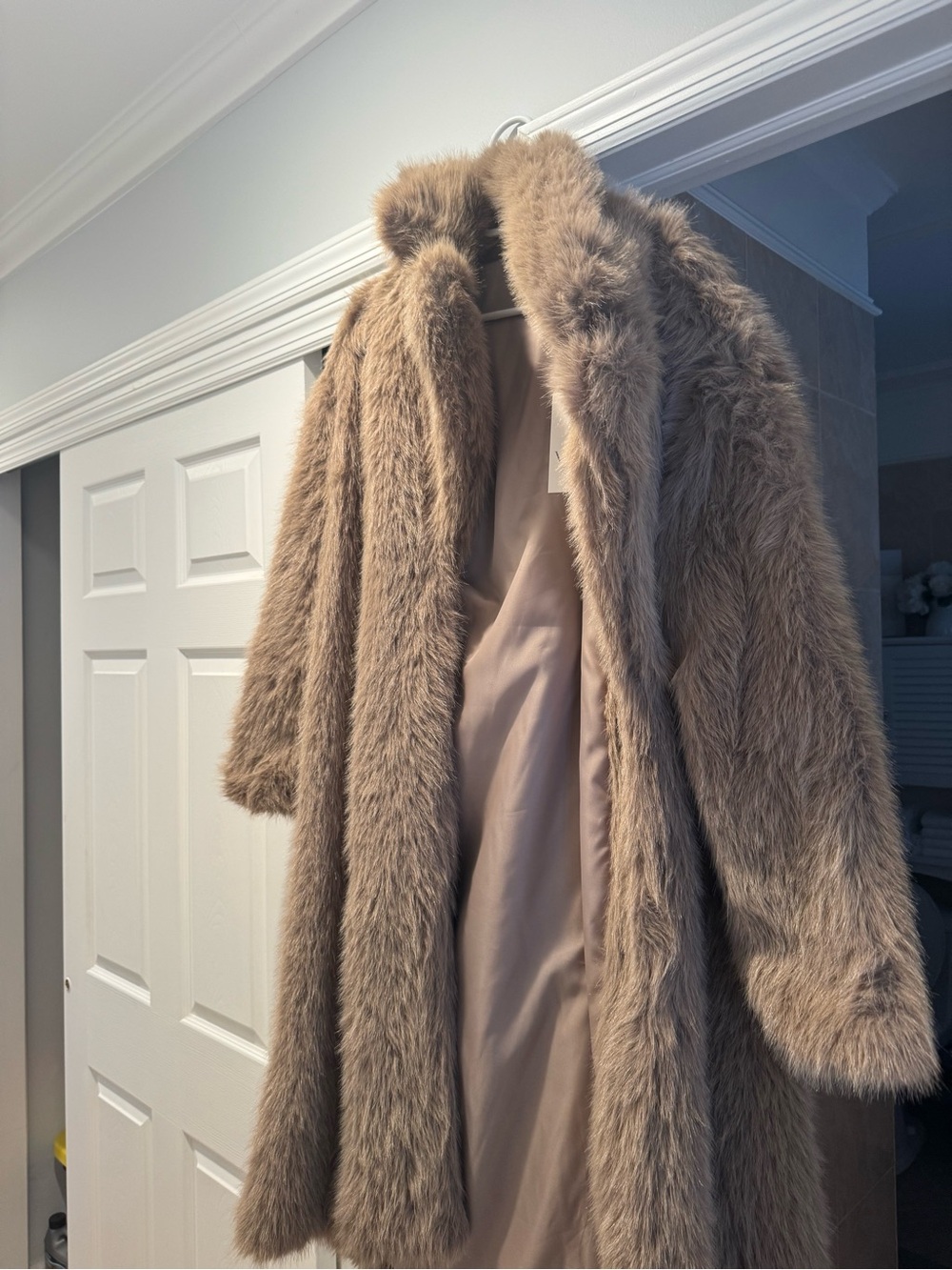 Vici Plush Faux Fur Coat in Taupe Brown